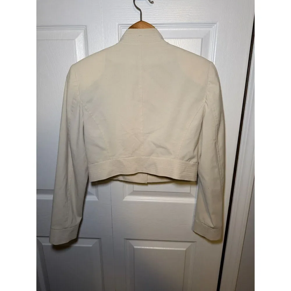 Worthington Works Cropped Military Jacket Women's Size 6 Ivory Stretch